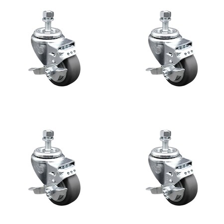 Service Caster 3.5 Inch SS Thermoplastic Rubber Swivel 1/2 Inch Threaded Stem Caster Set Brake SCC-SSTS20S3514-TPRB-TLB-381615-4